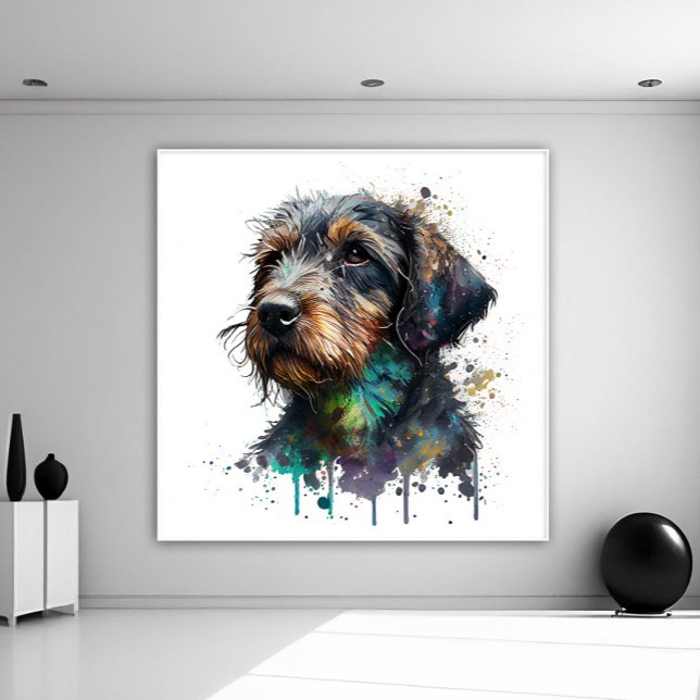 Cute Wire Haired Dachshund Puppy Watercolor Art Poster (Creator Uploaded)