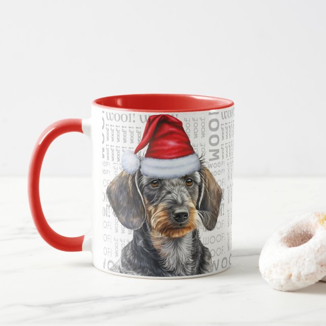 Cute Wirehair Dachshund Lover Christmas Holiday Mug (With Donut)