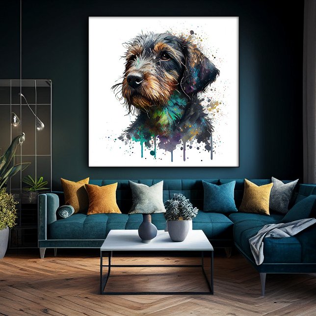 Cute Wirehaired Dachshund Puppy Watercolor Art Canvas Print (Creator Uploaded)