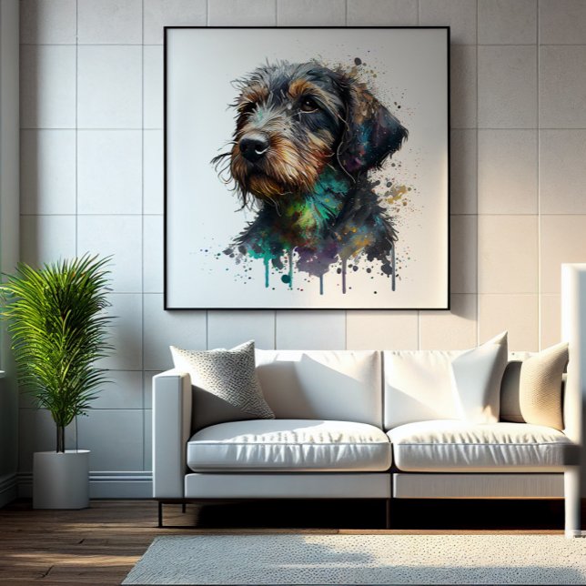 Cute Wirehaired Dachshund Puppy Watercolor Art Photo Print (Creator Uploaded)