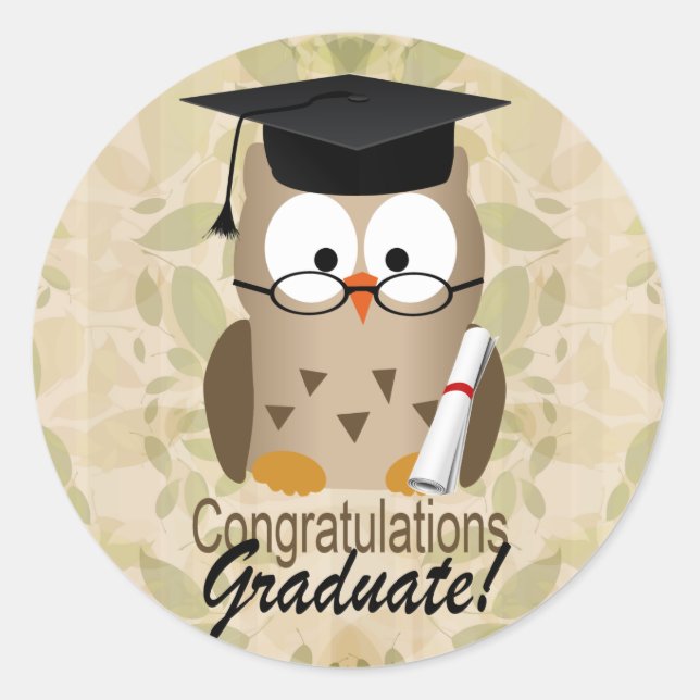 Cute Wise Owl Graduate Classic Round Sticker (Front)