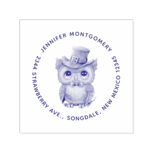 Cute Wise Owl in a Top Hat Address Self-inking Stamp