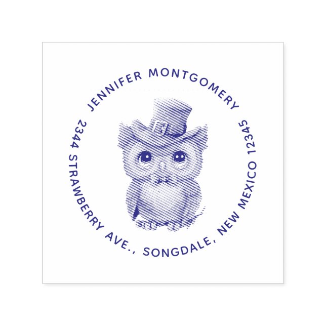 Cute Wise Owl in a Top Hat Address Self-inking Stamp (Design)