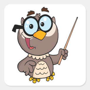 cute wise owl teaching teacher cartoon square sticker
