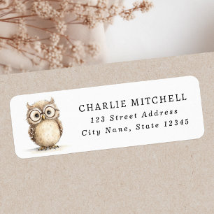 Cute wise owl with glasses return address