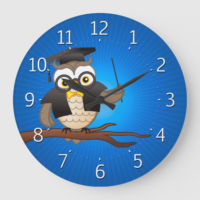 Cute Wise Owls with Glasses Large Clock (Front)