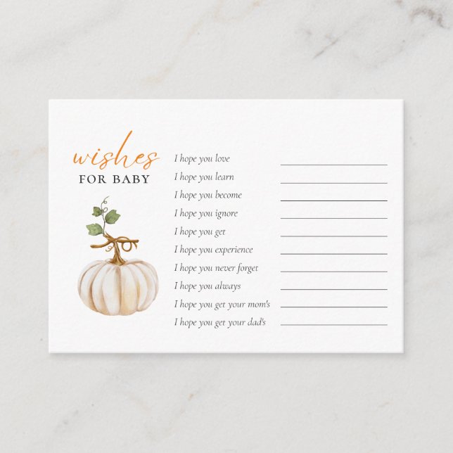Cute wishes for baby Pumpkin Baby Shower Enclosure Card (Front)