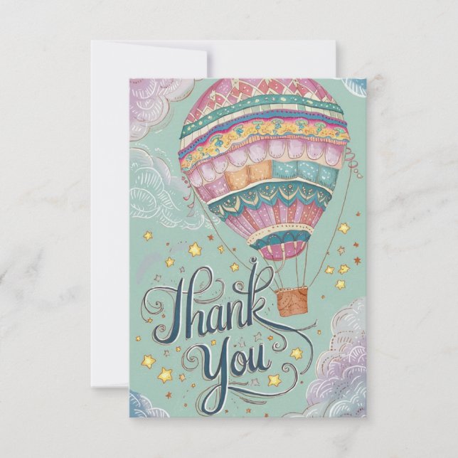 Cute Wishes Hot Air Balloon  Thank You Card (Front)