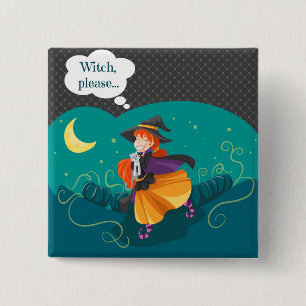 Cute Witch 15 Cm Square Badge