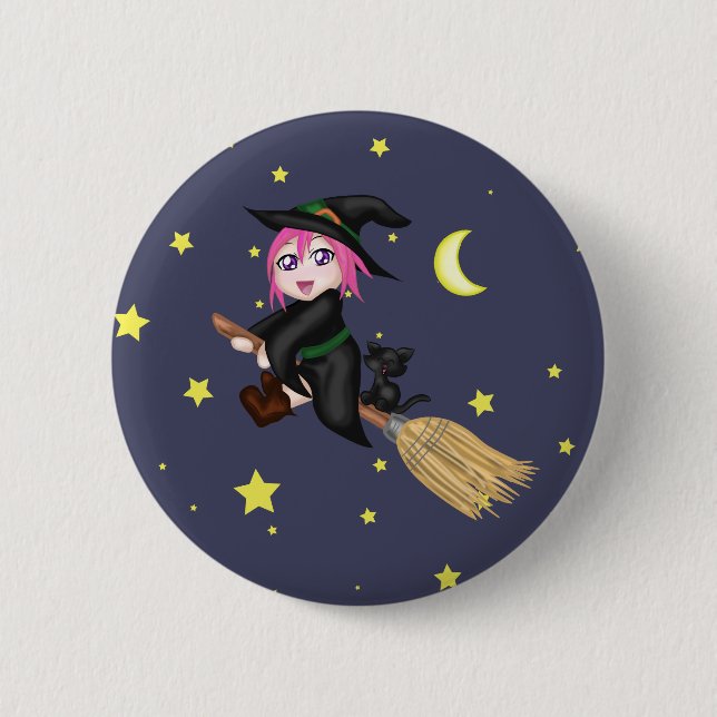 Cute Witch 6 Cm Round Badge (Front)