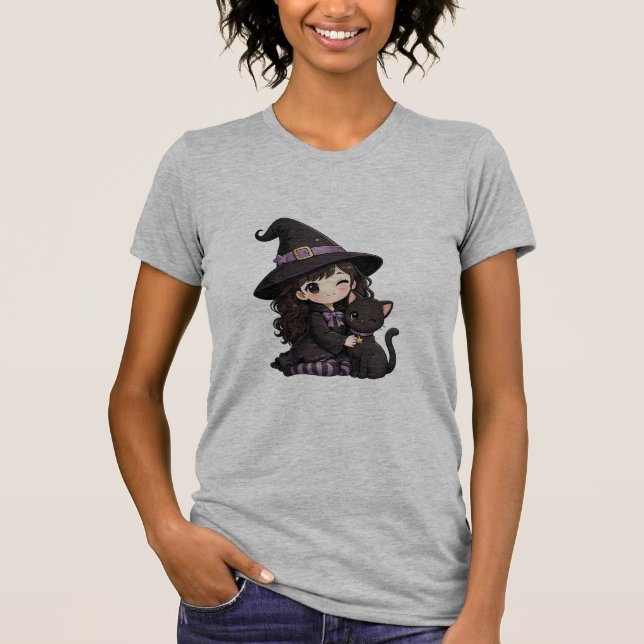 Cute witch and black cat T-Shirt (Front)