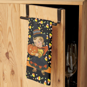 Cute Witch and Candy Corn Not So Scary Tea Towel