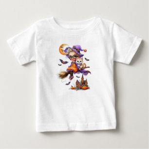 Cute Witch and Kitten on a Broom Baby T-Shirt