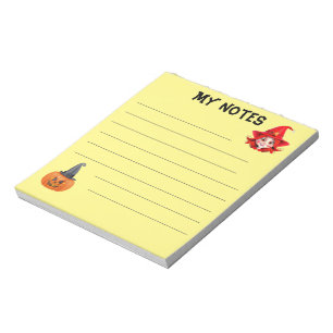 Cute witch and pumpkin with hat notepad