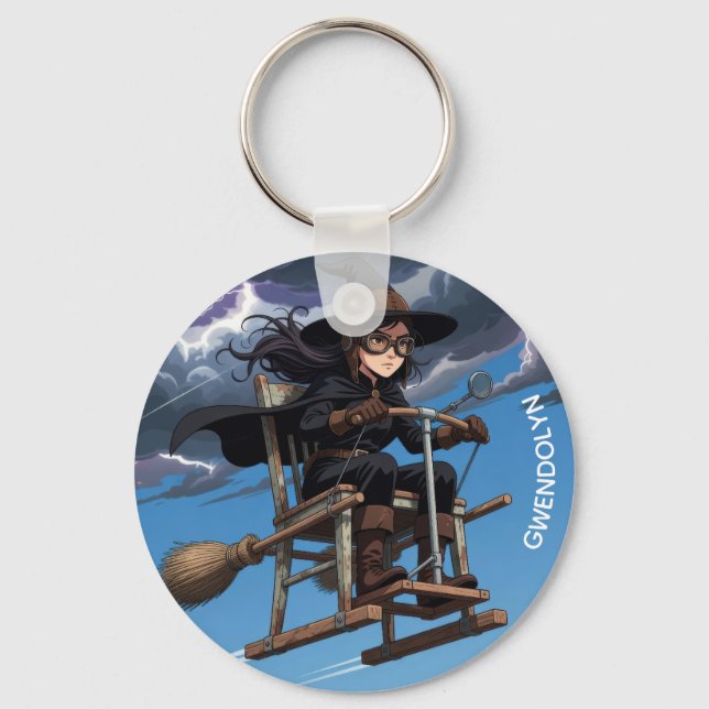 Cute Witch Aviator Key Ring (Front)
