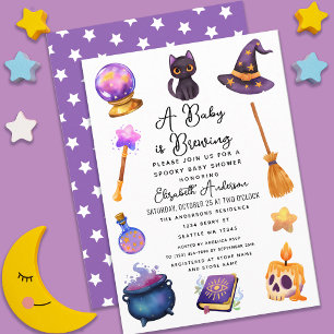 Cute Witch Baby is Brewing Halloween Baby Shower Invitation