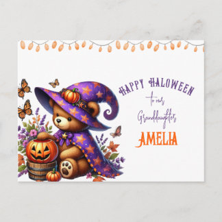Cute Witch Bear Granddaughter Halloween Holiday Postcard