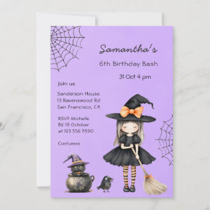 Cute Witch Birthday Bash Halloween Party Invitation