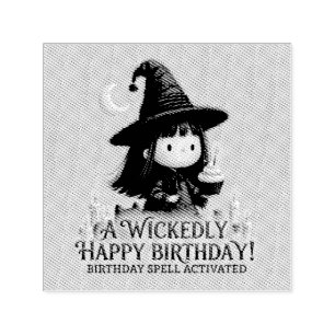 Cute Witch Birthday Greeting Design with Cupcake Self-inking Stamp