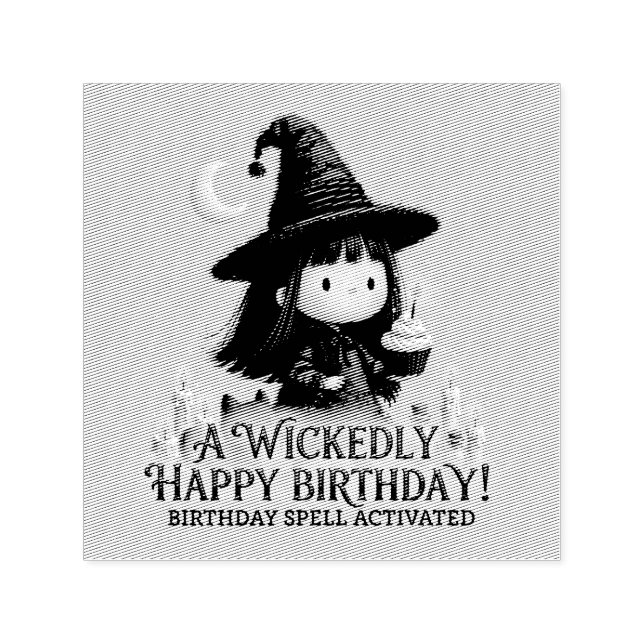 Cute Witch Birthday Greeting Design with Cupcake Self-inking Stamp (Design)