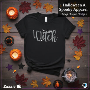 Cute Witch Black and White Womens Halloween  T-Shirt