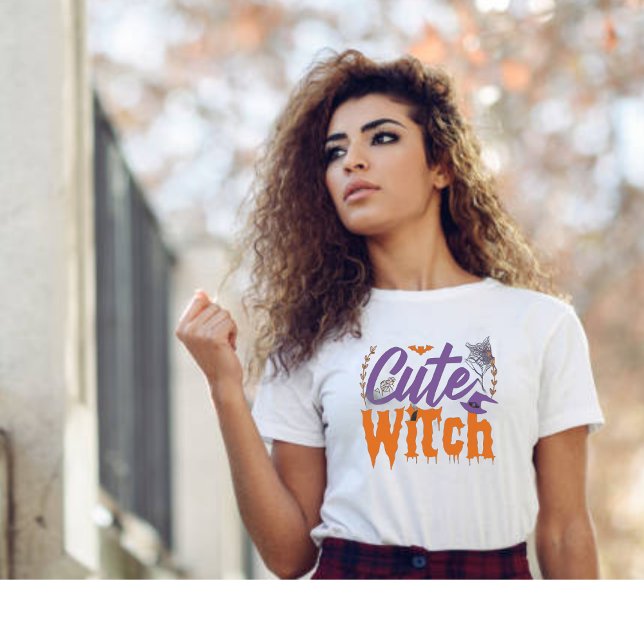 Cute Witch Black and White Womens Halloween  T-Shirt (Creator Uploaded)