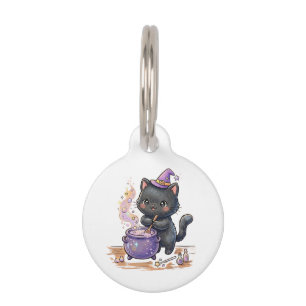 Cute Witch Black Cat Brewing Magic Potion Hallowee Pet Tag