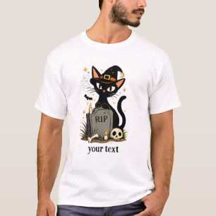 Cute Witch Black Cat Graveyard Halloween T-Shirt