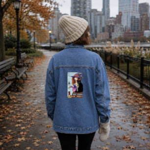 Cute Witch Black Cat Pink Potions Books Denim Jacket