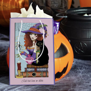 Cute Witch Black Cat Pink Potions Books Medium Gift Bag