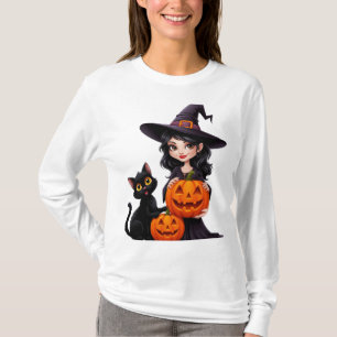 Cute Witch Black Cats Pumpkin Halloween 🧙‍♀️ T-Shirt