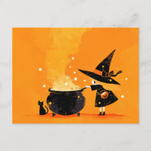Cute Witch Brewing Magic Potion Holiday Postcard