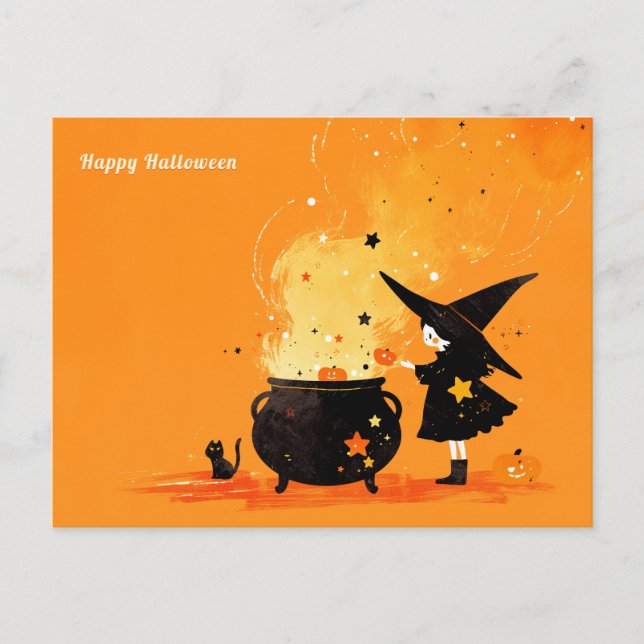 Cute Witch Brewing Magic Potion Holiday Postcard (Front)