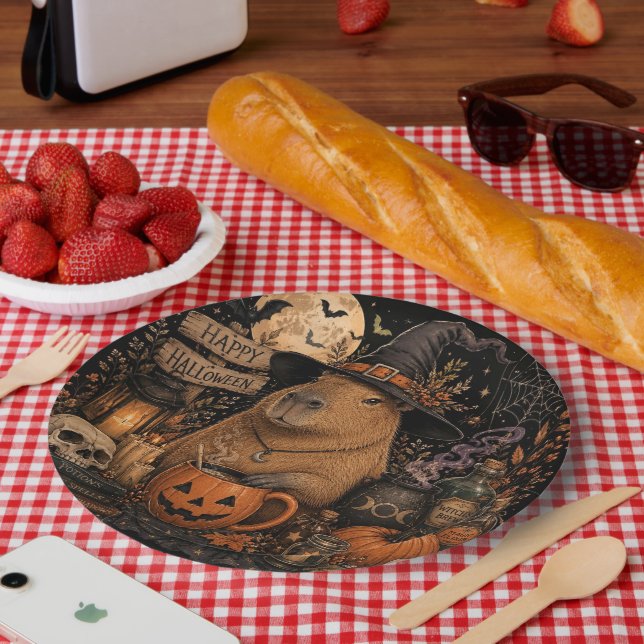Cute Witch Capybara Halloween Paper Plate (Picnic)