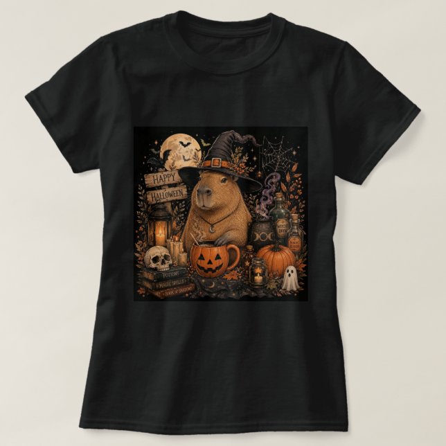 Cute Witch Capybara Halloween T-Shirt (Design Front)