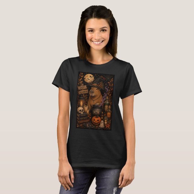 Cute Witch Capybara Halloween T-Shirt (Front Full)
