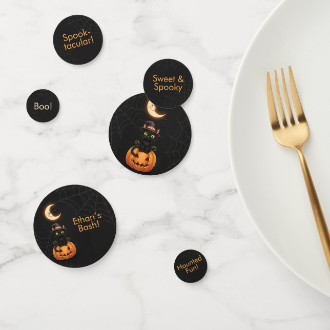 Cute Witch Cat and Pumpkin Birthday Confetti (Group)