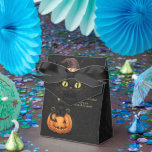 Cute Witch Cat and Pumpkin Birthday Favour Box<br><div class="desc">Invite your guests to a spooktacular celebration with this adorable Halloween design. Featuring a charming black cat in a witch's hat perched on a carved pumpkin under a crescent moon,  this design is perfect for a fun,  not-so-scary party. Easily personalise with all your event details.</div>