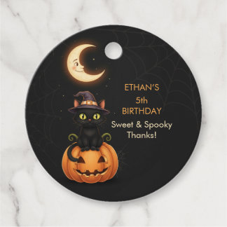 Cute Witch Cat and Pumpkin Birthday Favour Tags