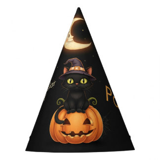 Cute Witch Cat and Pumpkin Birthday Party Hat