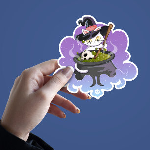 Cute Witch Cat Brewing Potion Halloween