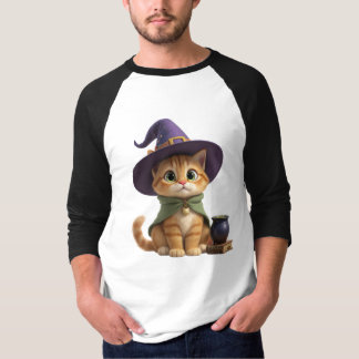 Cute Witch Cat Halloween Raglan Baseball Tee