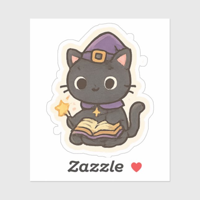 Cute Witch Cat Reading a Book – Kawaii Halloween (Sheet)