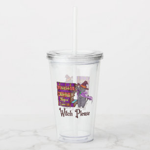 Cute Witch Cat with Books – “Witch Please” Acrylic Tumbler