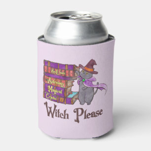 Cute Witch Cat with Books – “Witch Please” Can Cooler