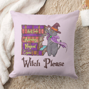 Cute Witch Cat with Books – “Witch Please” Cushion