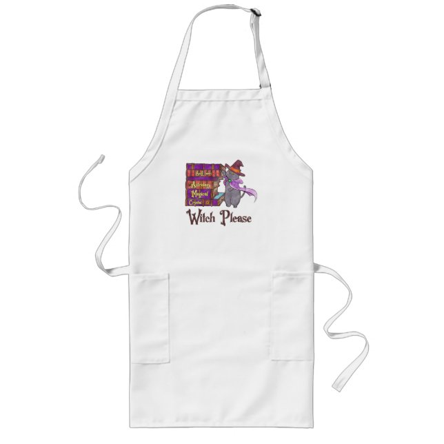 Cute Witch Cat with Books – “Witch Please” Long Apron (Front)