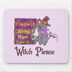 Cute Witch Cat with Books – “Witch Please” Mouse Mat