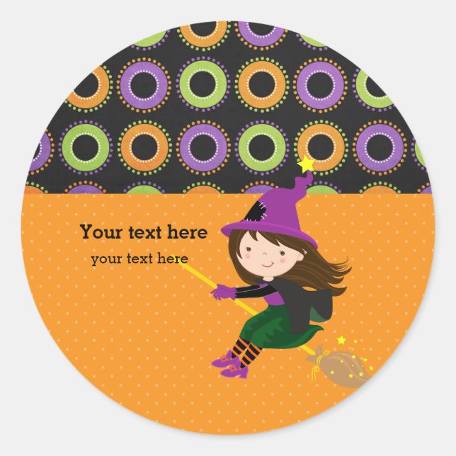 Cute witch classic round sticker (Front)