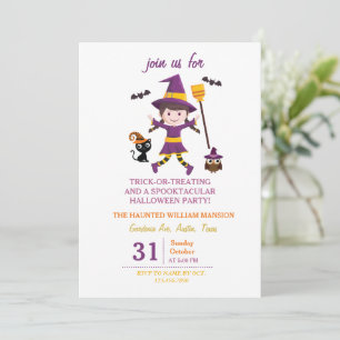 Cute Witch Costume Halloween Party For Kids Invitation